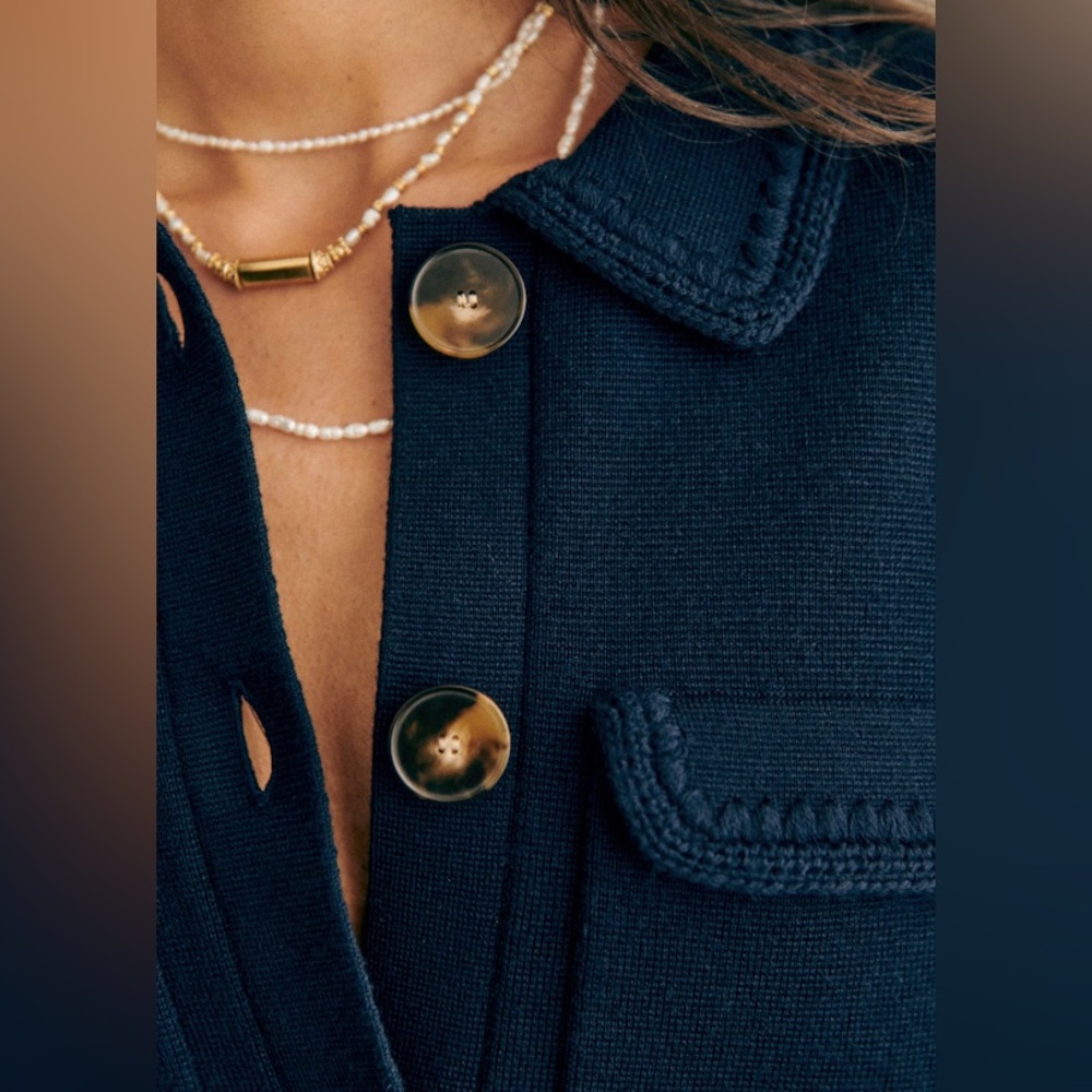 Sezane Betty Cardigan  in Navy Crochet XXS - Picture 2 of 7